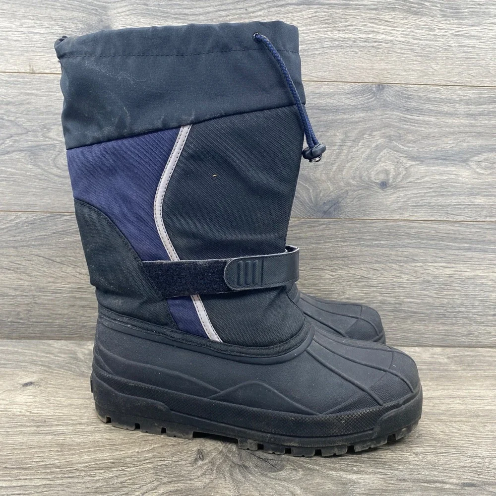 L.L.Bean Wildcat Snow Boots Kids 7 Black Navy Blue Insulated Waterproof 238064